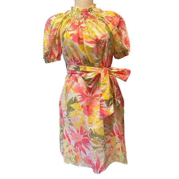 NWT Roller Rabbit Imza Ainsley Dress Pink Green Floral Sz S Tropical Cottage - Picture 1 of 16